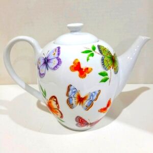 NEIMAN MARCUS BUTTERFLY TEA POT  PORCELAIN NWOT